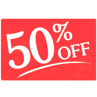 PROMO SIGN "50% OFF"-  7" X 11" RED