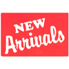 PROMO SIGN "NEW ARRIVALS"-  7" X 11" RED