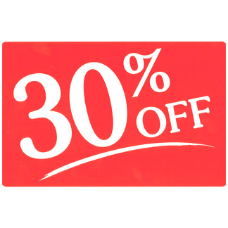 PROMO SIGN "30% OFF"-  5-1/2" X 7" RED